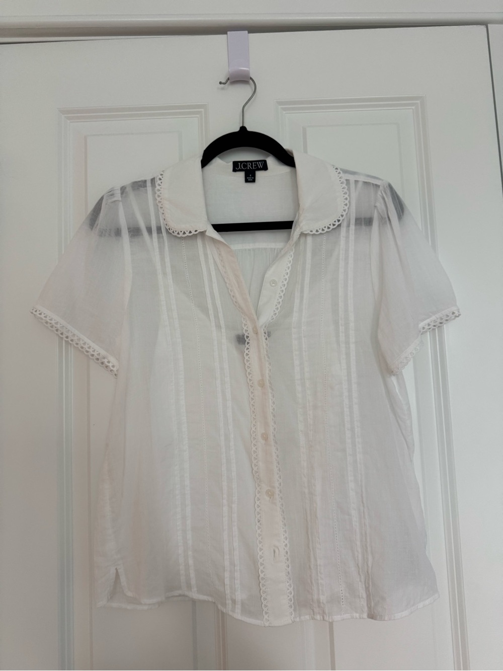 J.Crew Button-up short-sleeve shirt in cotton voile white Size 8 NWOT - Picture 2 of 4